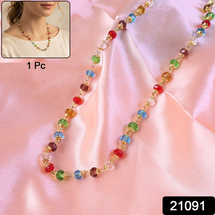 Multicolour Crystal Beaded Necklace with Gold-Tone Links (1Pc) by Your Brand