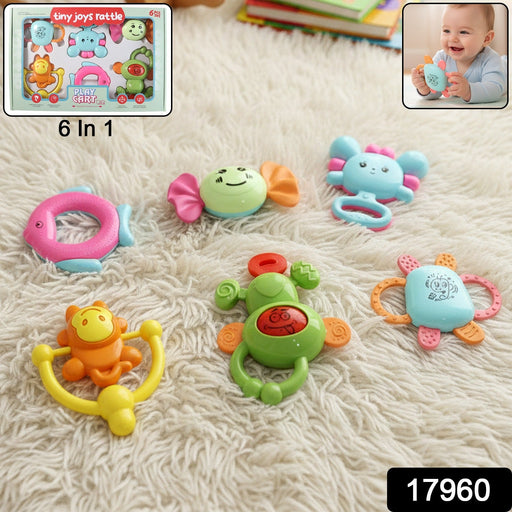 Play Cart Tiny Joys Rattle Toy Set – 6-in-1 Baby Rattles by Your Brand