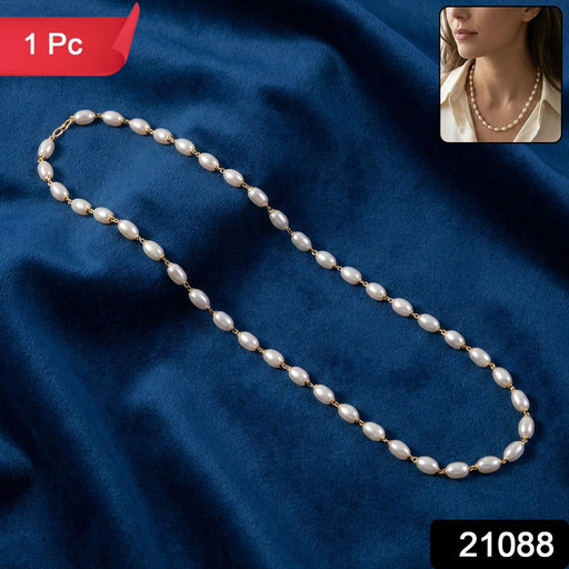 Elegant Pearl Beaded Necklace with Gold-Tone Link Detailing (1 Pc) by Your Brand