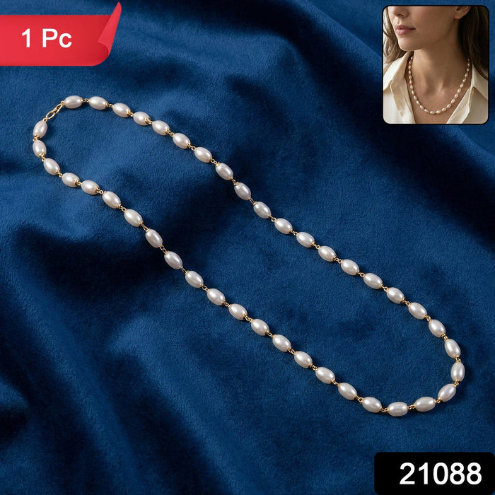 Elegant Pearl Beaded Necklace with Gold-Tone Link Detailing (1 Pc) by Your Brand