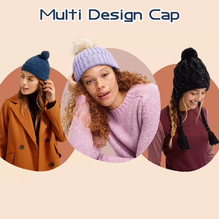 Mix Design Winter cap for Women Warm Thick Cotton Lining Skull Cap by Your Brand