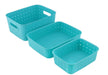 Smart baskets in sky blue for organized storage.