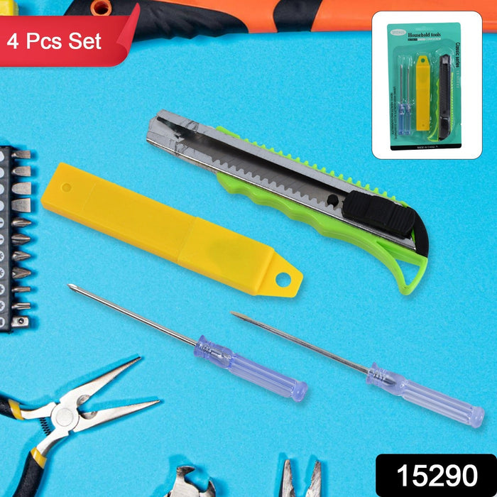 Heavy Duty Working Cutter Knife replacement blade, 2 Screwdriver Hand Tool (4 Pc Set) by Your Brand