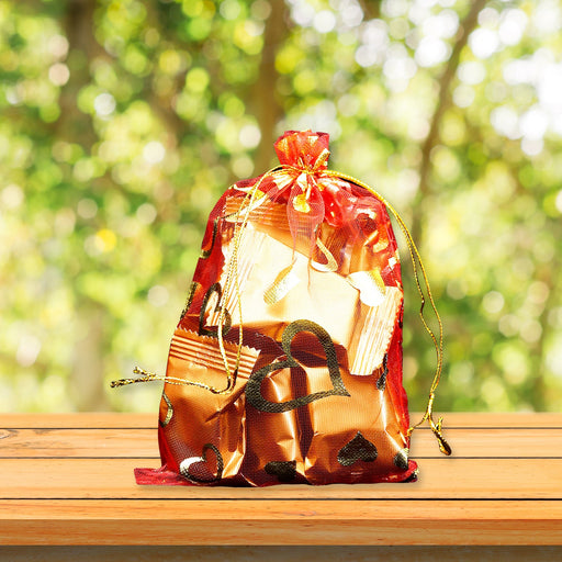 Net Fabric Drawstring Pouch – Organza Shagun Potli for Dry Fruits (Mix Sizes & Design) by Your Brand
