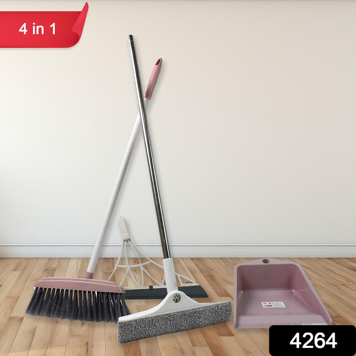 Dustpan, Kitchen Wiper, Window Cleaning Squeegee Tool & Broom Brush, (4 Pcs Combo) by Your Brand