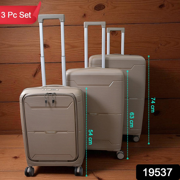 Hard-Shell Trolley Luggage Bag (Set of 3-pice / Mix Color) by Your Brand