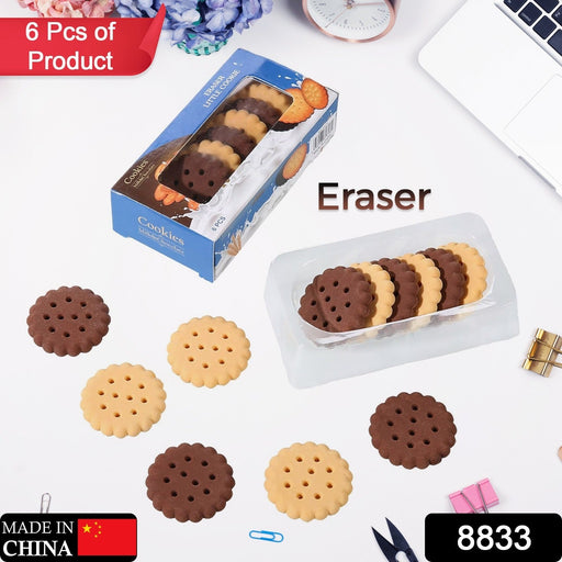 Biscuit-Shaped Erasers – Fun Rubber Stationery for Kids (6 Pcs Set) by Your Brand