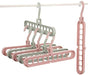 View of plastic hangers with nine holes and anti-slip feature.