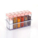 Multicolour spice jars with lids, showing various colors