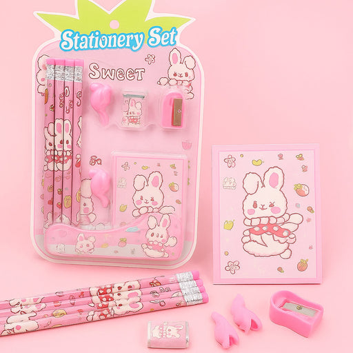 Kids' Stationery Kit: Wooden Pencils, Sharpener, Eraser, Diary (9 Pc Set) by Your Brand