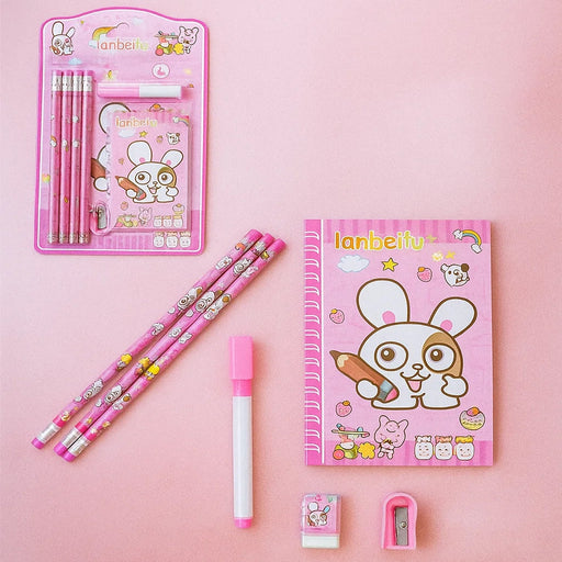 Kids' Stationery Kit: Wooden Pencils, Sharpener, Eraser, Diary (8 Pc Set) by Your Brand