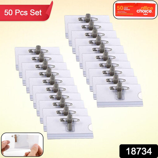 Plastic Transparent cardholders With Pin & Clip 90 mm x 60 mm (50 Pcs Set) by Your Brand