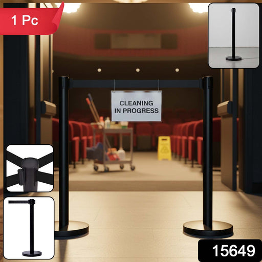 Heavy Duty Retractable Belt Crowd Control Pole with Sturdy Base – 1 Pc by Your Brand