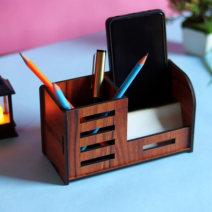 Premium Wooden Desk Organizer with Phone Stand, Pen Holder, Card Holder (1 Pc) by Your Brand