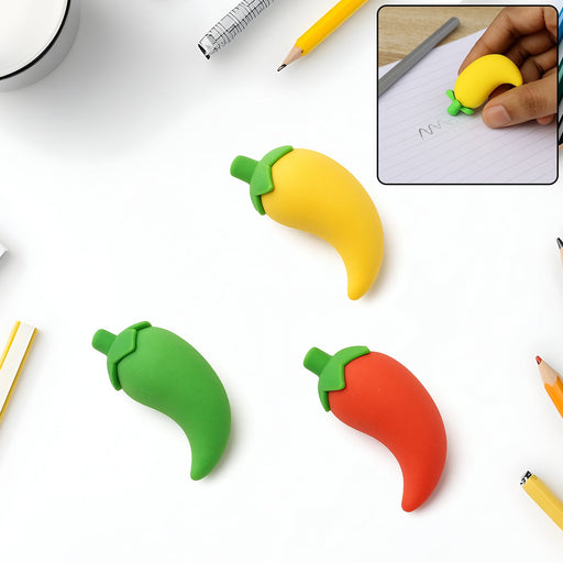 3D Fancy Colorful Chili Shape Erasers – Mini Novelty Eraser Set (3 Pc) by Your Brand