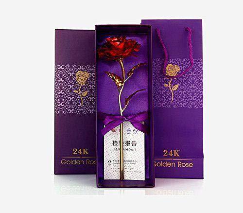 24K Artificial Golden Rose / Gold Red Rose with Gift Box (10 inches) by Your Brand