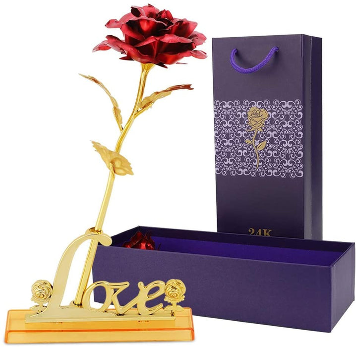 24k Gold Rose,hicoosee Gold Foil Plated Rose with LOVE Stand and Gift Box by Your Brand