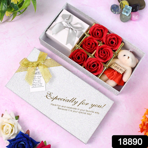 Valentine Day Gift Set Scented Rose Flowers Pack with Teddy by Your Brand