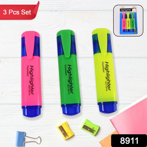 Highlighter Pen, Assorted Colours Water Based Broad Tip Writing Marker (3 Pcs Set) by Your Brand