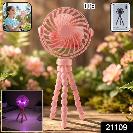 Portable Rechargeable LED Light Fan with Flexible Tripod Stand (1 Pc) by Your Brand