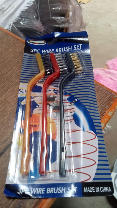 3 Pc Mini Wire Brush Set for cleaning (Brass, Nylon, Stainless Steel Bristles) by Your Brand