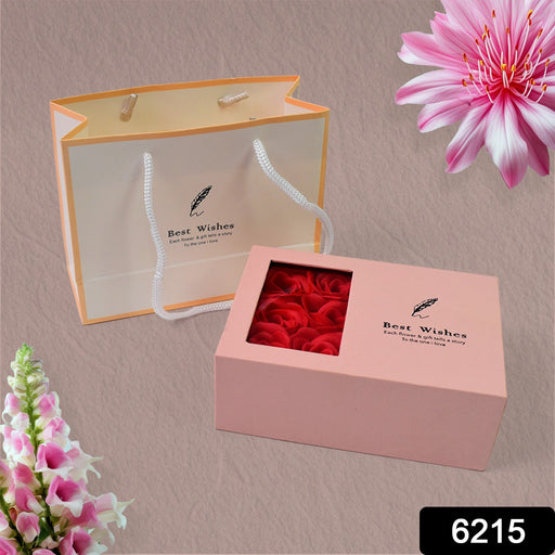 Jewellery Gift Box with Lids & Roses Packaging Box with 6 Roses (1 Set) by Your Brand