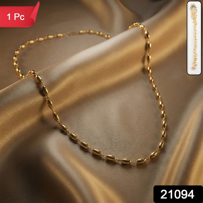 Elegant Gold-Tone Oval Bead Necklace Chain for Women (1 Pc) by Your Brand