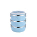 Three layer stainless steel lunch box for keeping food hot.