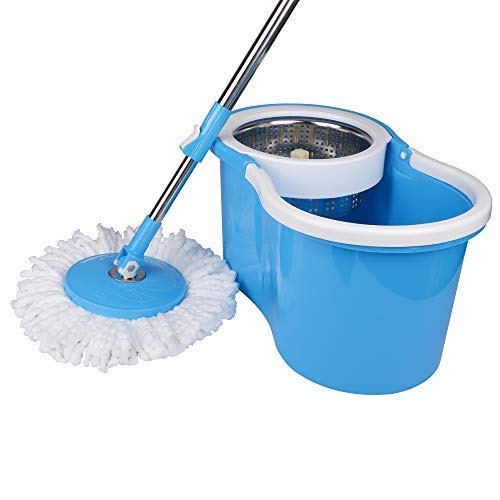 Heavy Duty Microfiber Spin Mop with Plastic Bucket & Rotating Steel Pole Head by Your Brand