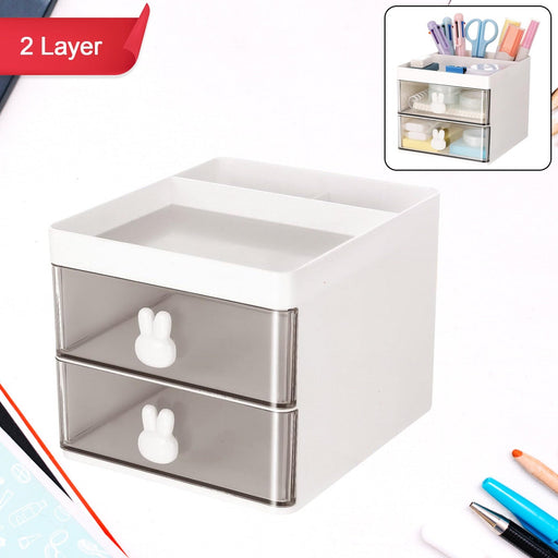 2 Layer 5 Compartment Desk Organizer with Transparent Drawer (1 Pc / 15×13×11 Cm) by Your Brand