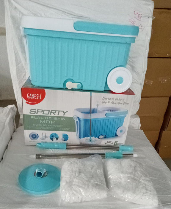 Sporty Plastic Spin Mop with Bigger Wheels & Auto Fold Handle for 360° Cleaning by Your Brand