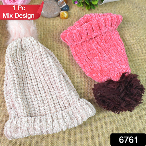 Soft Winter Cap, Woolen Inside Fur Beanie Cap (1 Pc / Mix Design & Color) by Your Brand