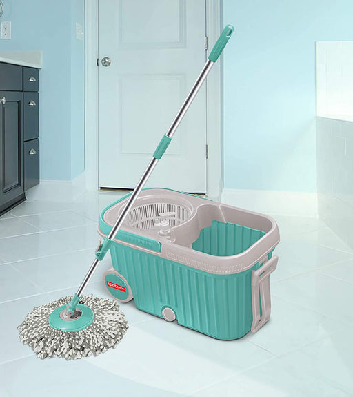 Spin Mop with Bigger Wheels and Plastic Auto Fold Handle for 360 Degree Cleaning by Your Brand