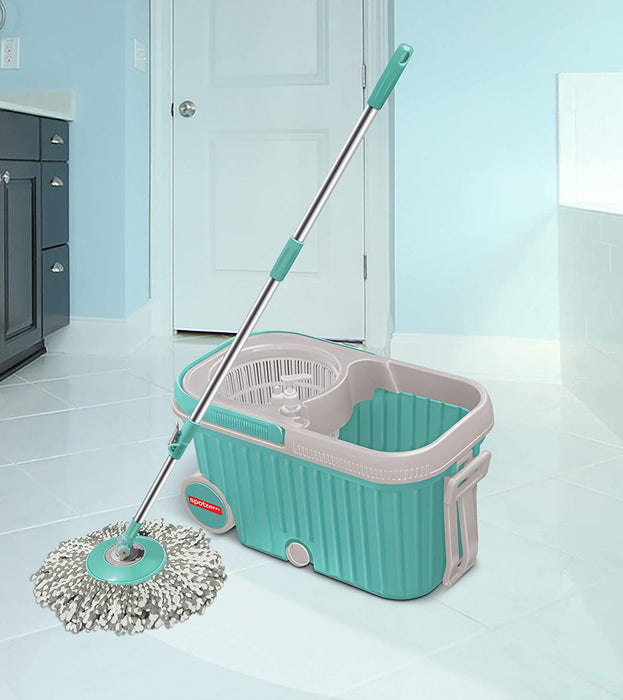 Spin Mop with Bigger Wheels and Plastic Auto Fold Handle for 360 Degree Cleaning by Your Brand