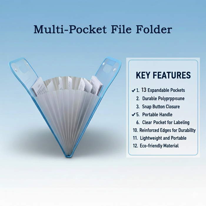 13 Pocket Document File Folder with Handle by Your Brand