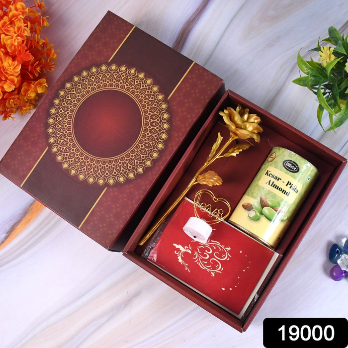 Valentine’s Day Special Gift Box - Heart-Shaped Light, Chocolate Box & Golden Flower by Your Brand