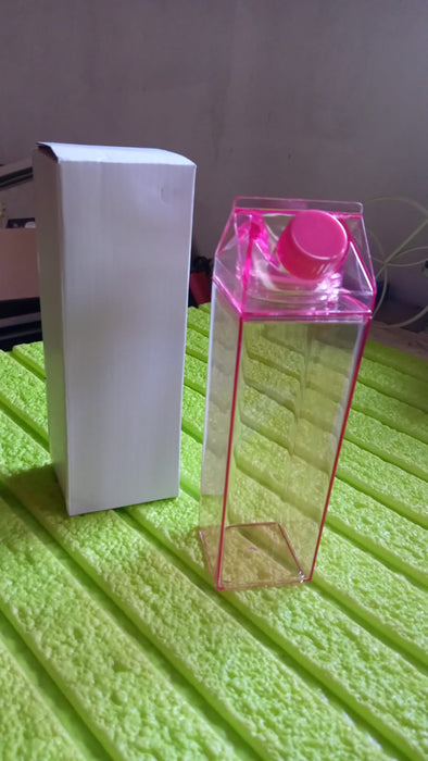 Plastic Milk Carton Colorful Clear Water Bottle, 17 Oz Portable Milk Box