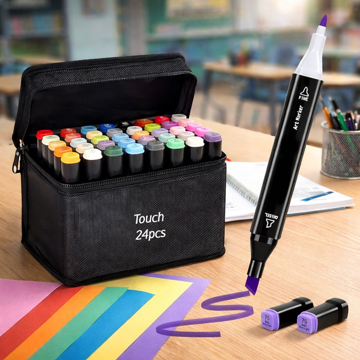 24 Pc Dual Tip Sketch Marker Pen Set With Storage Pouch by Your Brand