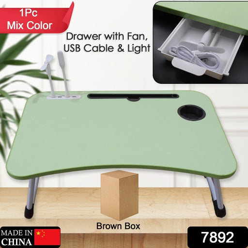 MultiPurpose Study Table Foldable Portable Notebook Bed Lap Desk Tray Stand Reading Holder with Coffee Cup Slot, Drawer, Fan, USB Cable & Light for Breakfast, Reading & Movie Watching (1 Pc Mix Color) by Your Brand