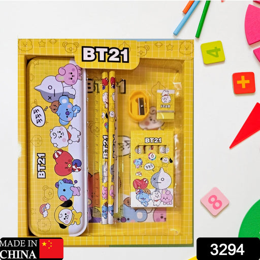Stationery Kit for Kids - Metal Pencil Box, Sharpener, Pencil & Eraser (12 Pc Set) by Your Brand