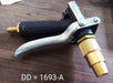 Gold trigger water nozzle for hoses, lever design, durable for long-lasting use.