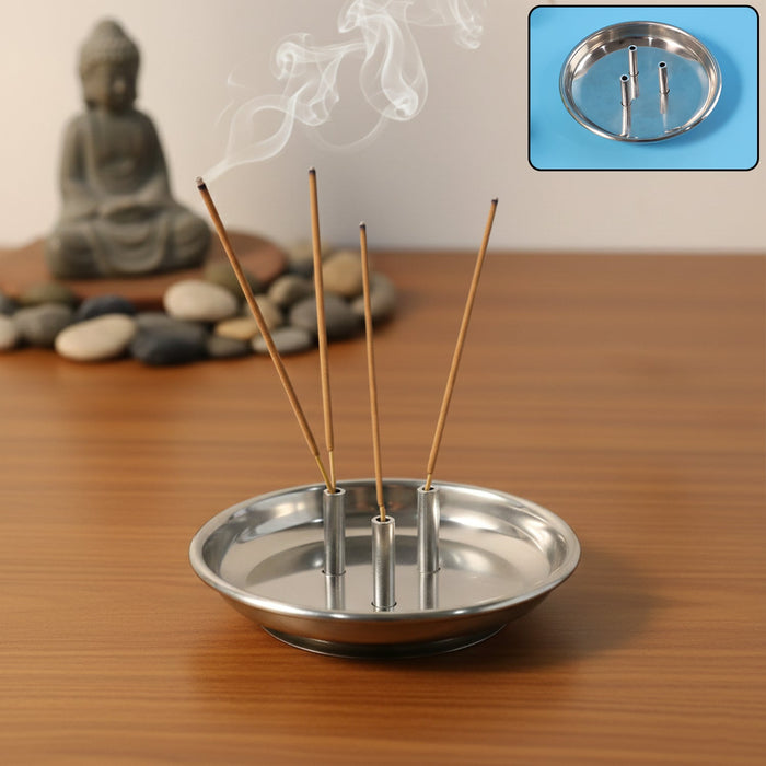 Stainless Steel Lotus Agarbatti Stand with Triple Stick Holder (1 Pc) by Your Brand