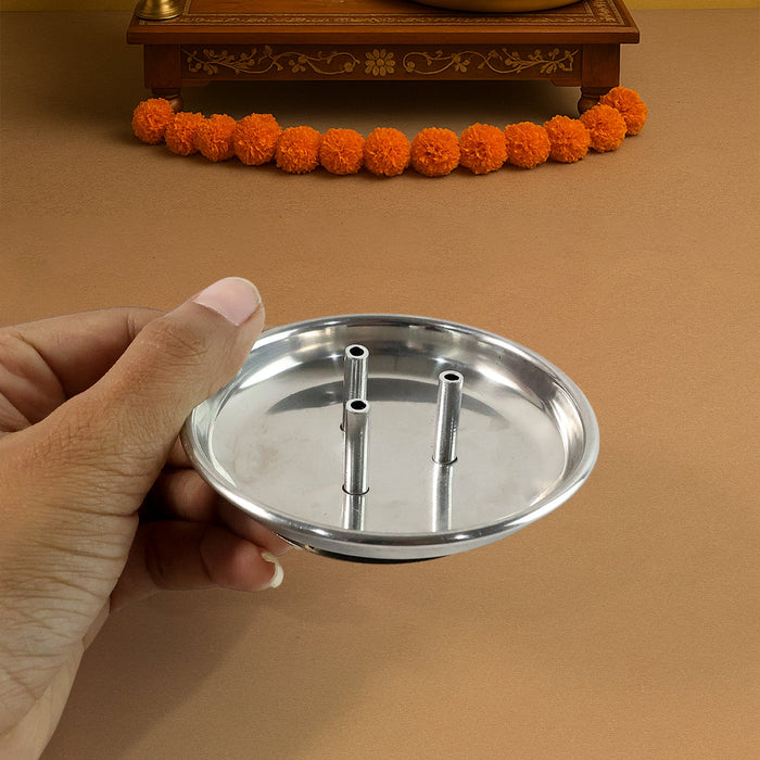 Stainless Steel Lotus Agarbatti Stand with Triple Stick Holder (1 Pc) by Your Brand