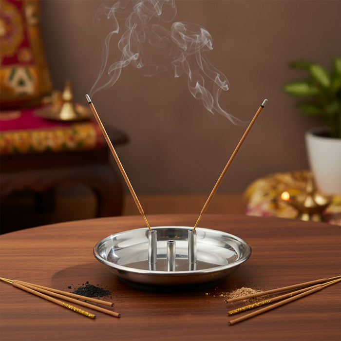 Stainless Steel Lotus Agarbatti Stand with Triple Stick Holder (1 Pc) by Your Brand