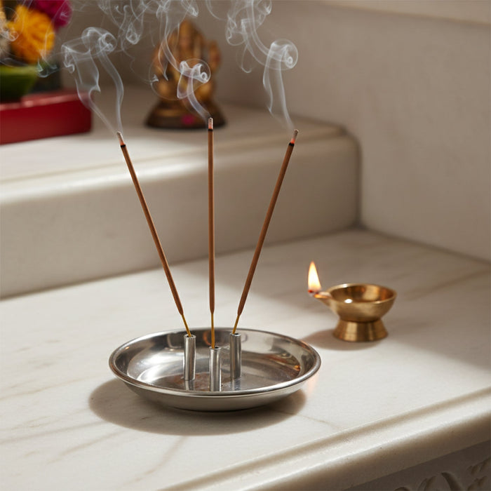 Stainless Steel Lotus Agarbatti Stand with Triple Stick Holder (1 Pc) by Your Brand