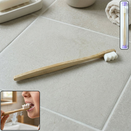 Wooden handle tooth cleaning brush