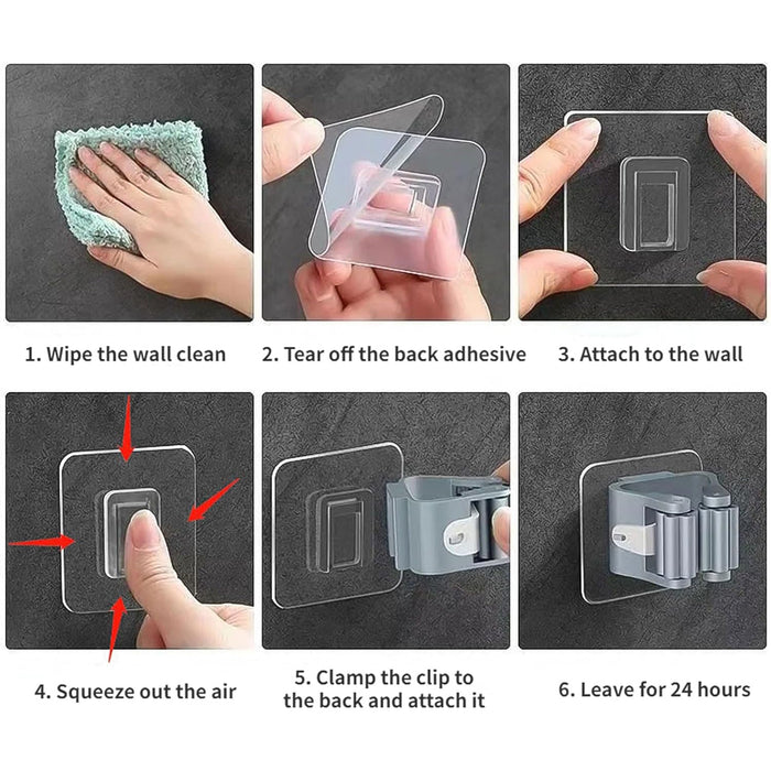 Self-Adhesive Mop and Broom Holder Clips (6 Pc Set)