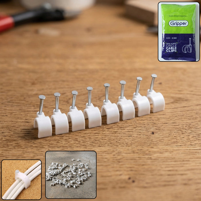Heavy Duty Plastic Cable Clip with Steel Nail (100 Pc, 8mm) by Your Brand