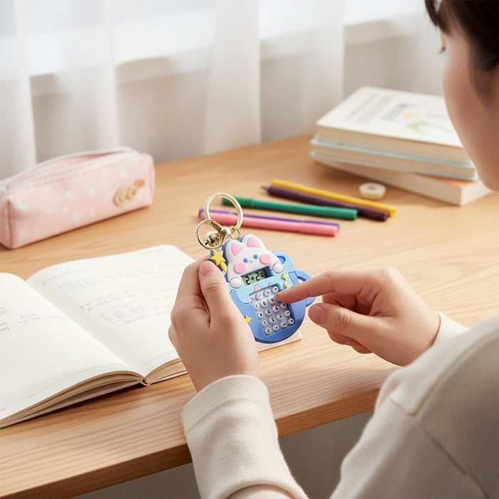 Cute Cartoon Bunny Calculator Keychain with Mini Digital Display (1 Pc) by Your Brand
