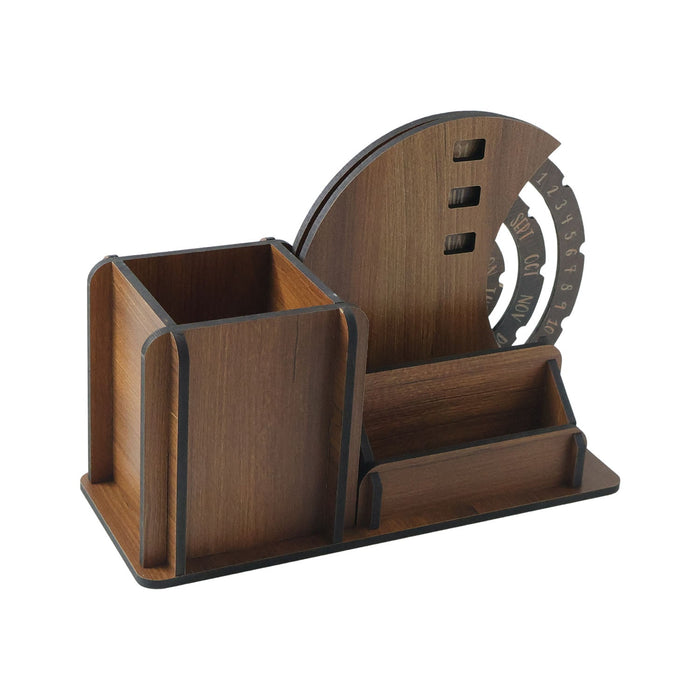 Wooden Desk Organizer Pen Stand With Rotating Calendar Wheel (1 Pc) by Your Brand